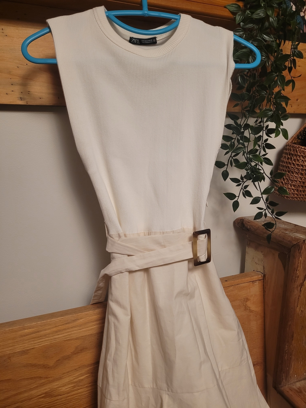 #11 ZARA Cream Sleeveless Belted Midi Dress